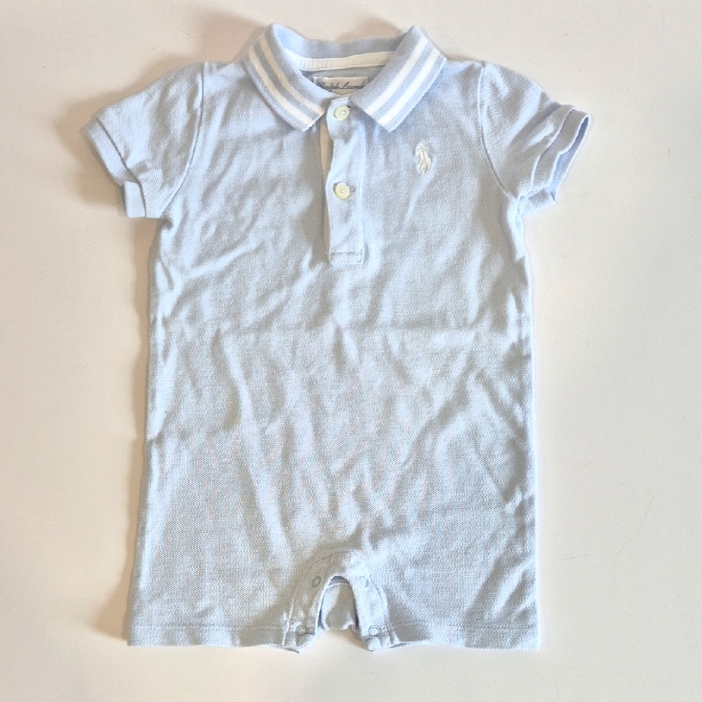 Ralph Lauren Blue Polo Romper 9m Short Sleeves
